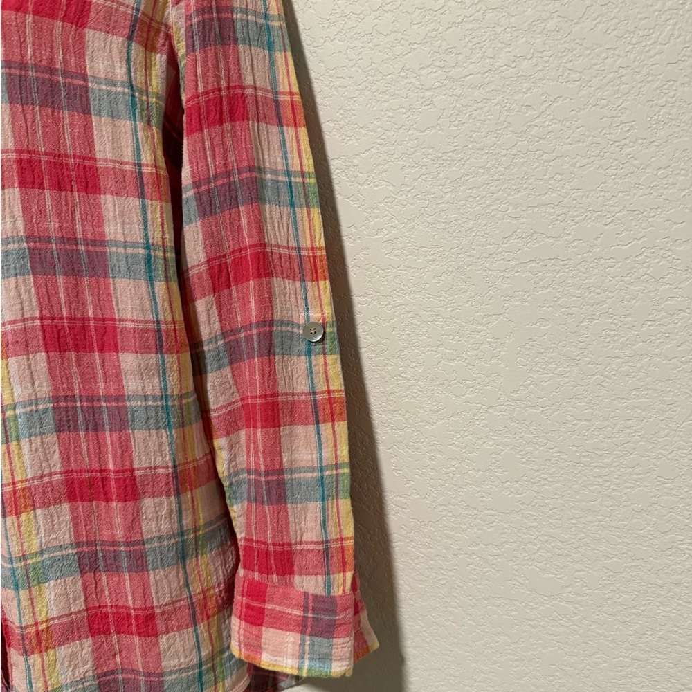 SOFT SURROUNDINGS Comfy Red and Green Button Down Shirt Womens Sz LARGE - Picture 6 of 14